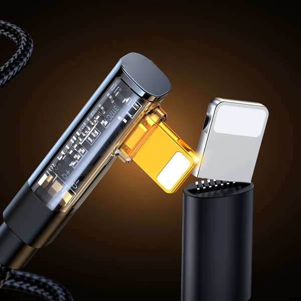 Vinklet iPhone Lightning til USB opladnings- og dataoverførselskabel 2.4A 1.2m sort