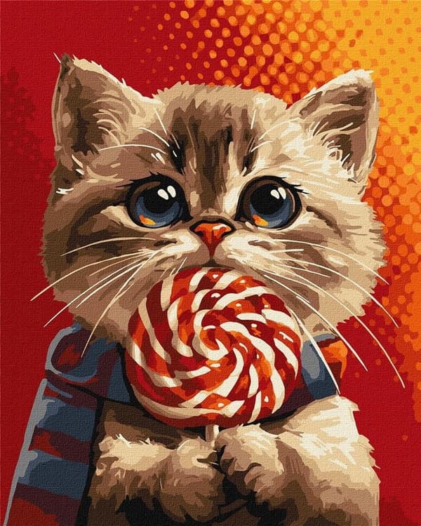 Maleri efter tal - Kat med slik 40x50cm