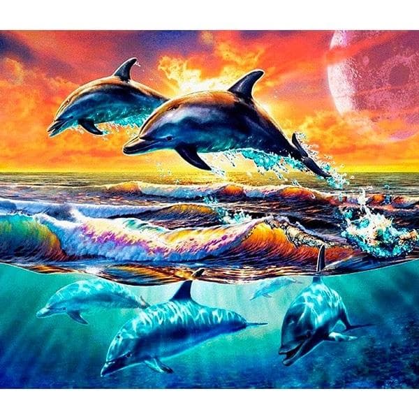 5D timanttimosaiikki - Delfiinit 40x30cm