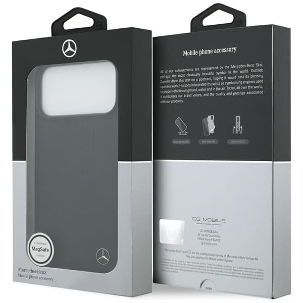 Mercedes Læder Stort Laurel Leaf MagSafe-etui til iPhone 17 Pro Max Sort