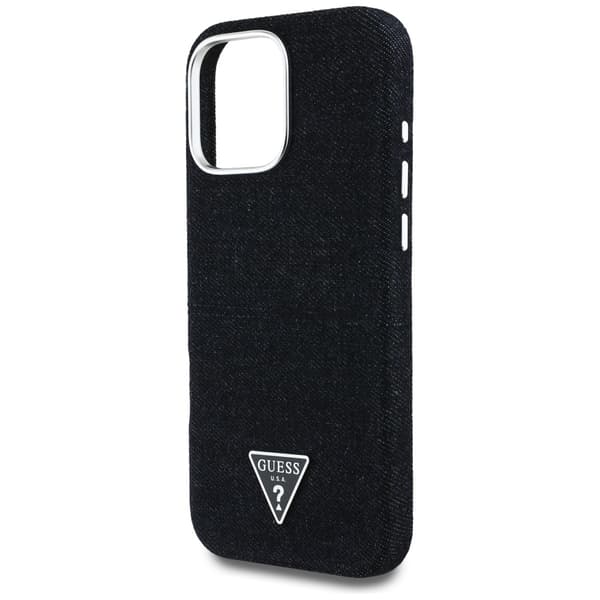 Guess Denim Triangle Logo MagSafe -kotelo iPhone 16 Pro Maxille, musta