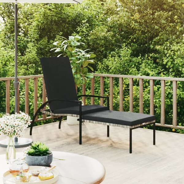 vidaXL liggestol med fodstøtte, polyrattan, grå
