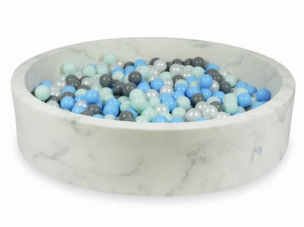 Tør pool 130x30 marmor med 600 bolde: lys mint, lyseblå, grå, perlemor