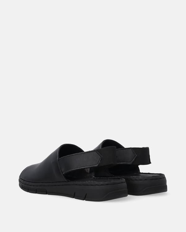 Sorte damesandaler i læder med elastisk rem Sorte damesandaler i læder med elastisk rem 37