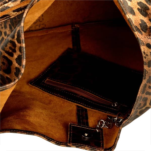 Läderväska, leopardmönster, metallic brun, koppar