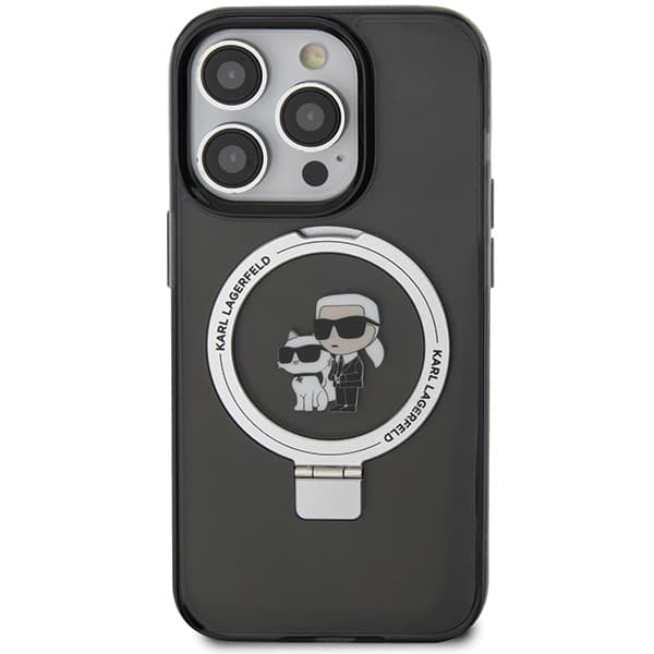 Karl Lagerfeld Ring Stand Karl&Choupettte MagSafe-etui til iPhone 15 Pro Max, sort