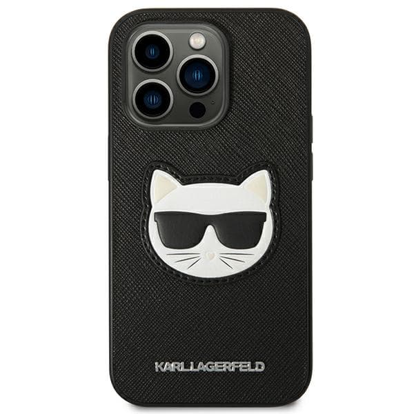 Karl Lagerfeld Saffiano Choupette Head Patch-etui til iPhone 14 Pro Max, sort