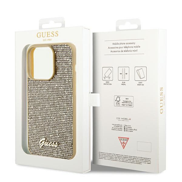 Guess Disco Metal Script-skal till iPhone 14 Pro Max, guld