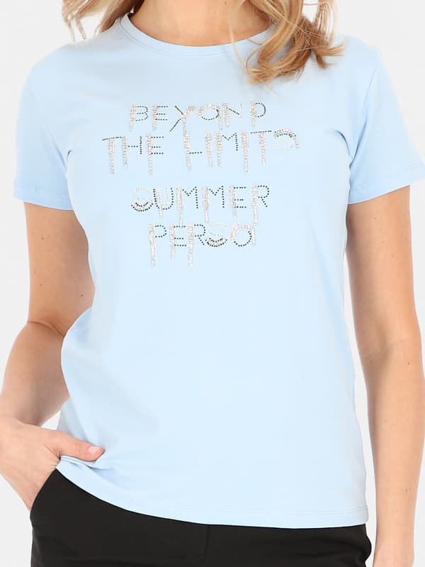Dambomulls-T-shirt med applikationer