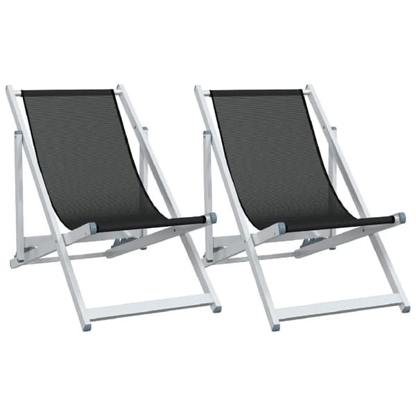 vidaXL foldbare strandstole, sæt med 2, sort, aluminium og textilene