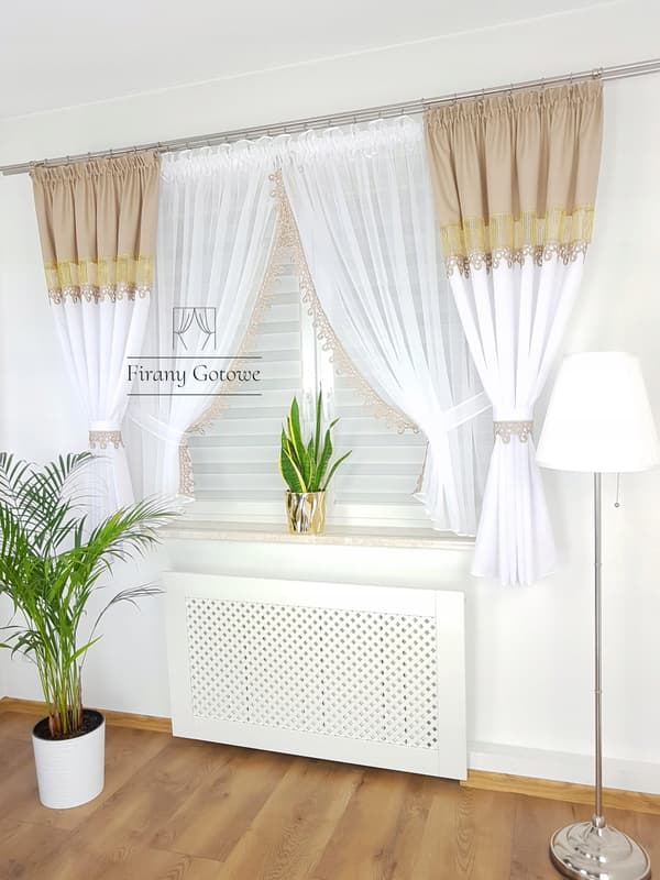 Gardin med draperier, dekorationsset - beige