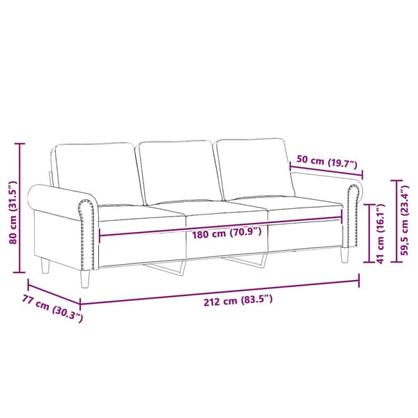 vidaXL 3-sitssoffa rosa 180 cm klädd i sammet