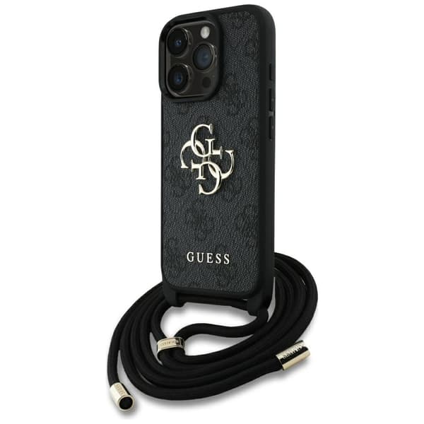 Guess 4G Stort Logo Snorrem Crossbody-etui til iPhone 16 Pro Sort