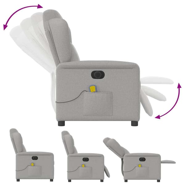 vidaXL elektrisk lænestol med massagefunktion, grå, stof