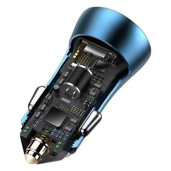 40W PD QC USB-C / USB Hurtig Biloplader + Kabel til iPhone Blå