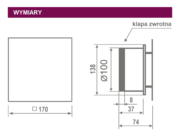 MMP 100 standardventilator, sort matglas, kort stik