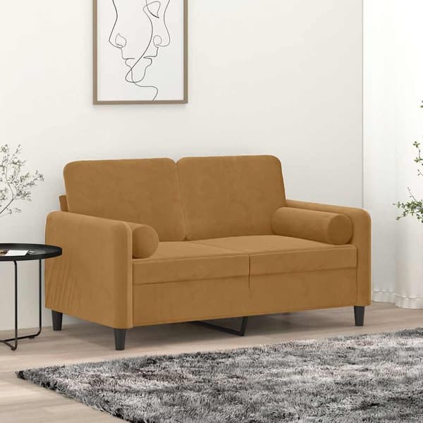 vidaXL 2-sitssoffa med kuddar, brun, 120 cm, sammet