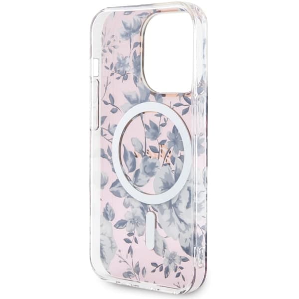Guess Flower MagSafe-etui til iPhone 14 Pro, lyserød