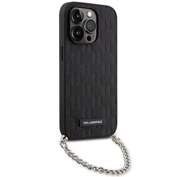 Karl Lagerfeld Saffiano Monogram Chain-etui til iPhone 14 Pro, Sort