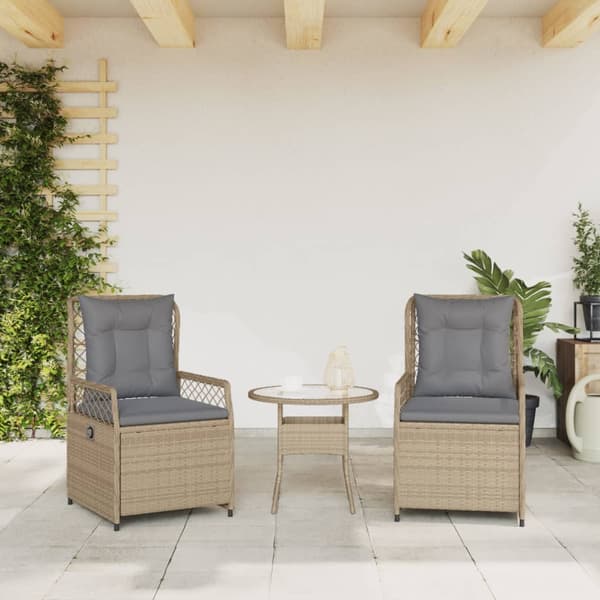 vidaXL Fåtöljer för trädgården, set om 2, beige, polyrotting