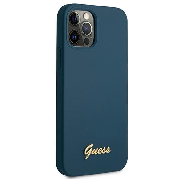 Guess Metal Logo Script-skal till iPhone 12 Pro Max, Blå