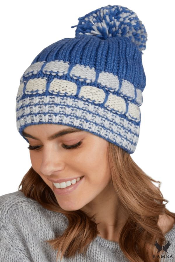 AMANDA damhatt med pompom, blå