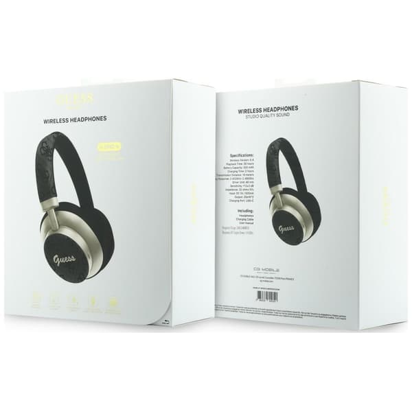 Guess Bluetooth ENC 4G Gold Script -metalliset mustat korvanapit kuulokkeet