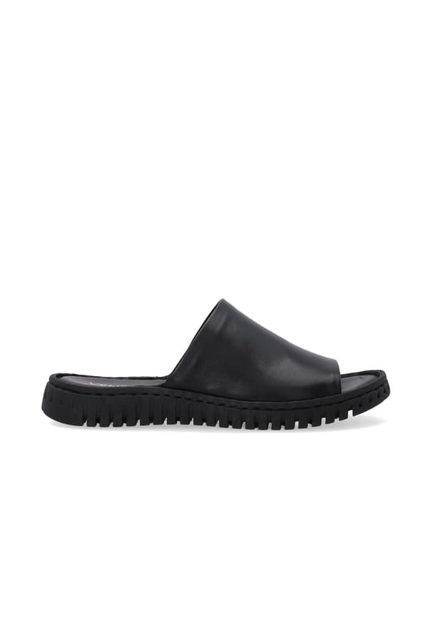 Sorte læderflip-flops til kvinder med bredt skaft Sorte læderflip-flops til kvinder med bredt skaft 37