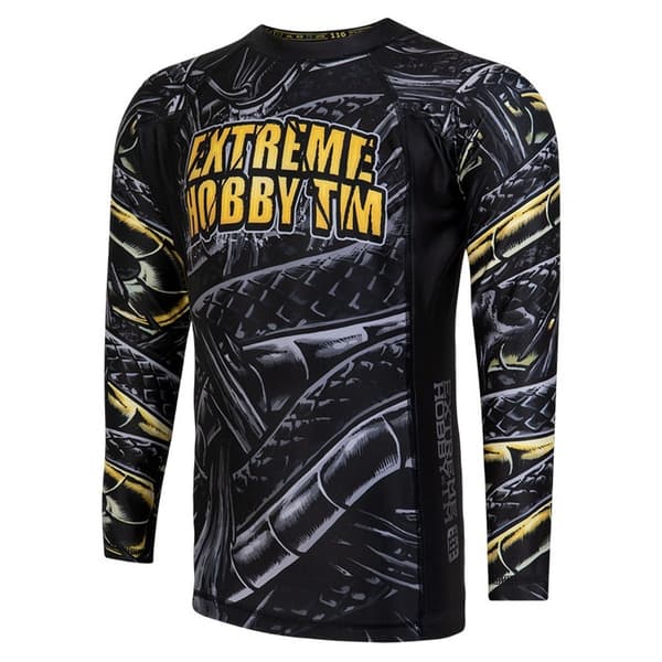 Langærmet rashguard til børn BONE CRUSHER 140 SORT