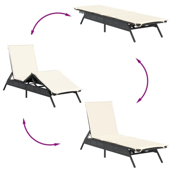vidaXL liggestole med bord, sæt med 2, sort, polyrattan
