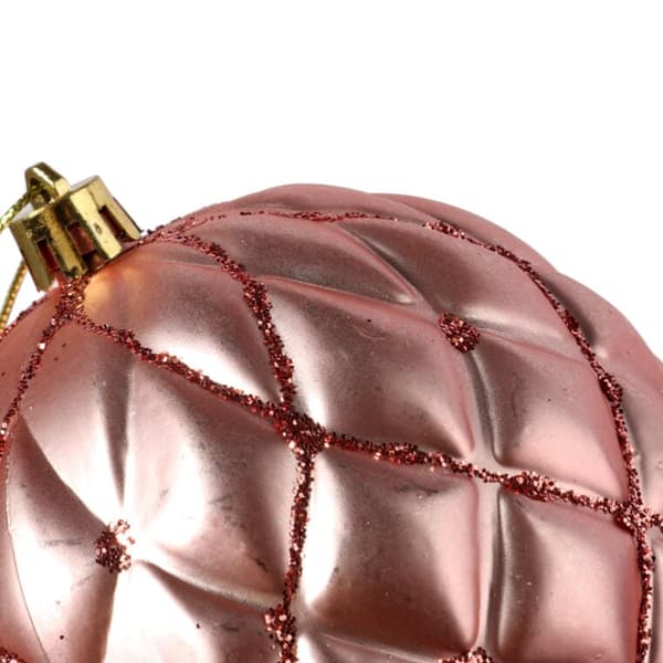 Sæt med 2 rosa julekugler 10 cm med glitterdekorering
