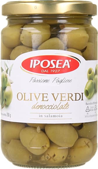 Udstenede grønne oliven 290g - Iposea