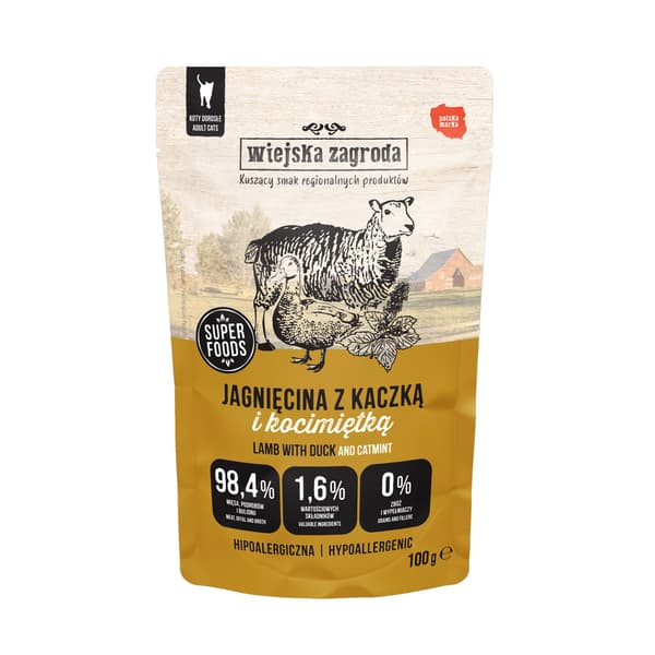 Wiejska Zagroda Super Foods våd kattefoder Lammeand 100g