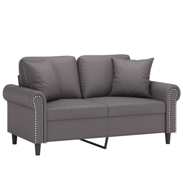 vidaXL 2-sitssoffa med kuddar, grå, 120 cm, konstläder