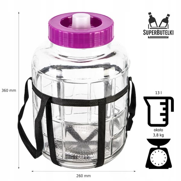 13 L krukke med plastiklåg + stropper