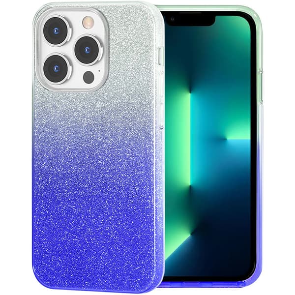 Glitteretui til iPhone 13 Pro, sølv/blå