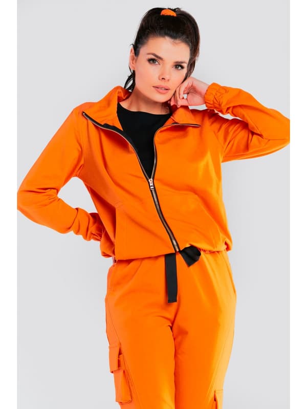 Bomullströja med dragkedja, orange L/XL
