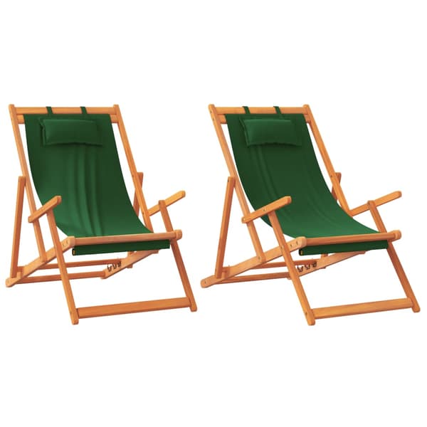 vidaXL Hopfällbara strandstolar, set om 2, gröna, tygklädd