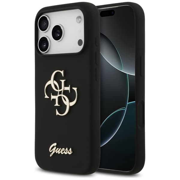 Guess Silikone Big 4G Script-cover til iPhone 17 Pro, sort