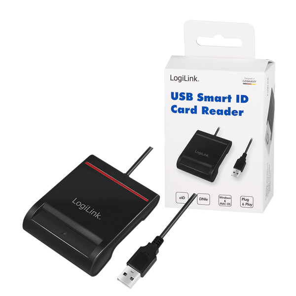 Smart ID smart chipkortlæser LogiLink USB 2.0 Understøtter eID, ePUAP, e-deklarationer Windows og Mac OS Plug & Play