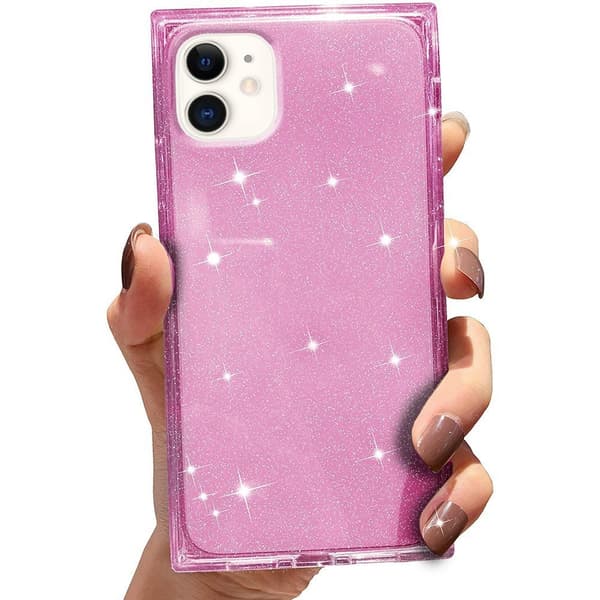 Firkantet glitter-cover til iPhone 12, rosaguld
