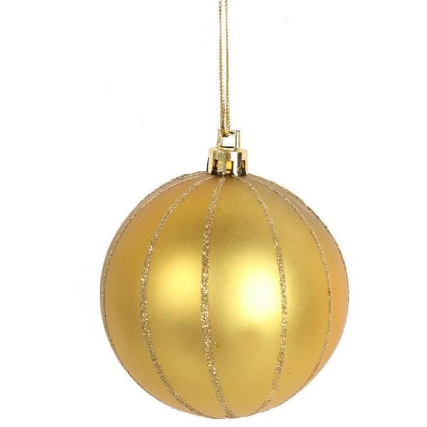 Sæt med 8 guldnuancer plastkuler 7 cm med glitterdekorison