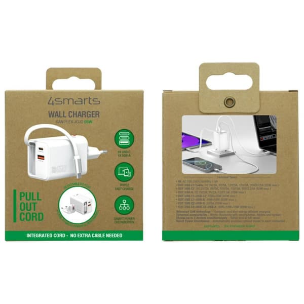 4smarts Flex Jojo 65W GaN Väggladdare 2xUSB-C + USB-A Vit