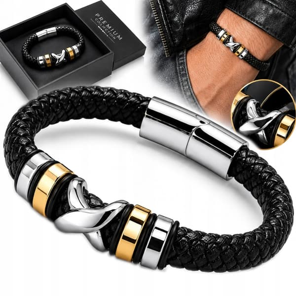 Herr Läderarmband Guld Silver TITAN Flätad Helt Tjock