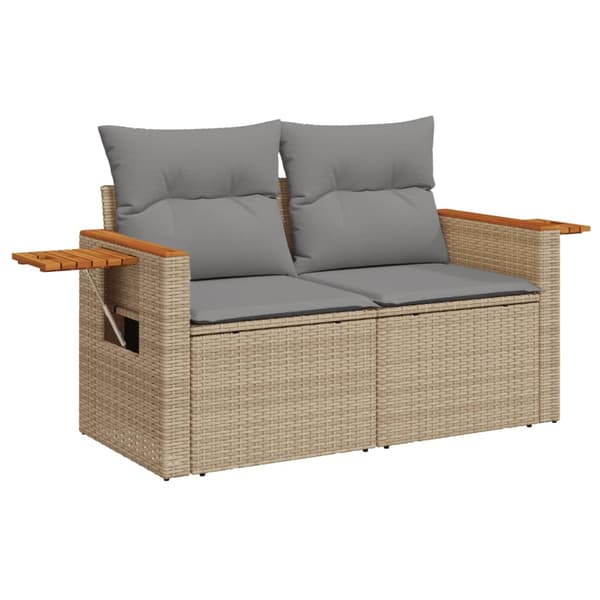 vidaXL Trädgårdssoffa med kuddar, 2-sits, beige, polyrotting