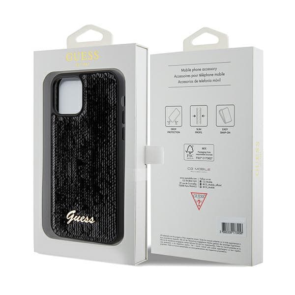 Guess Sequin Script Metallskal till iPhone 12/12 Pro, Svart
