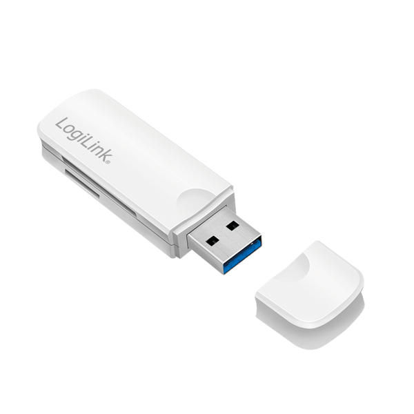 Kompakt USB 3.0-kortläsare för SD/microSD - Vit Logilink