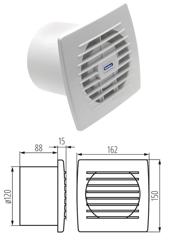120mm Badeværelsesventilator Timer Hygrometer Fugtighed KANLUX