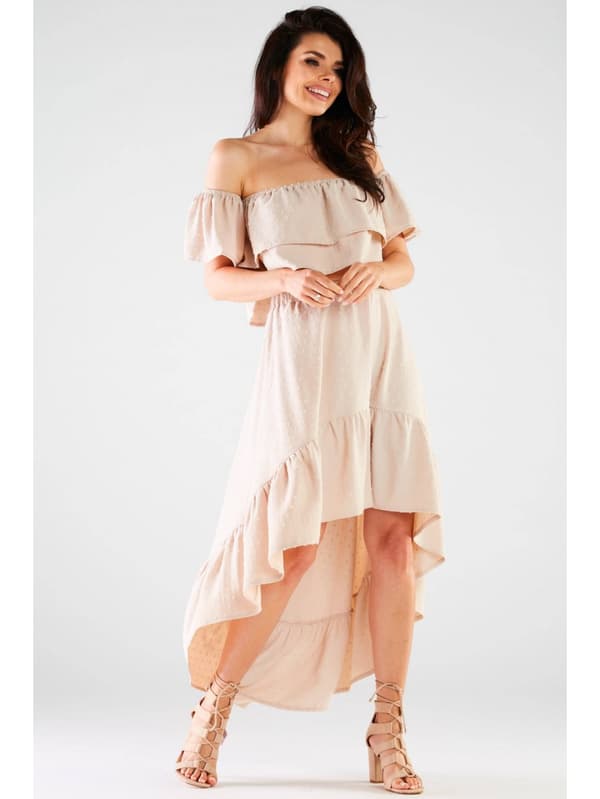 Sommar, asymmetrisk maxikjol, beige S/M