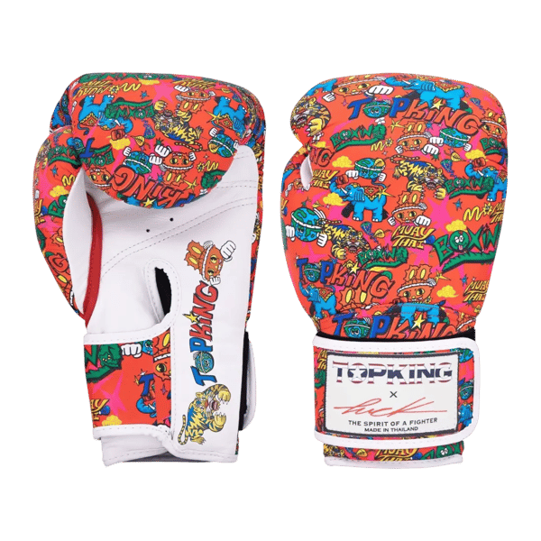 Top King X Puck Muay Thai Boxningshandskar Röda 10OZ